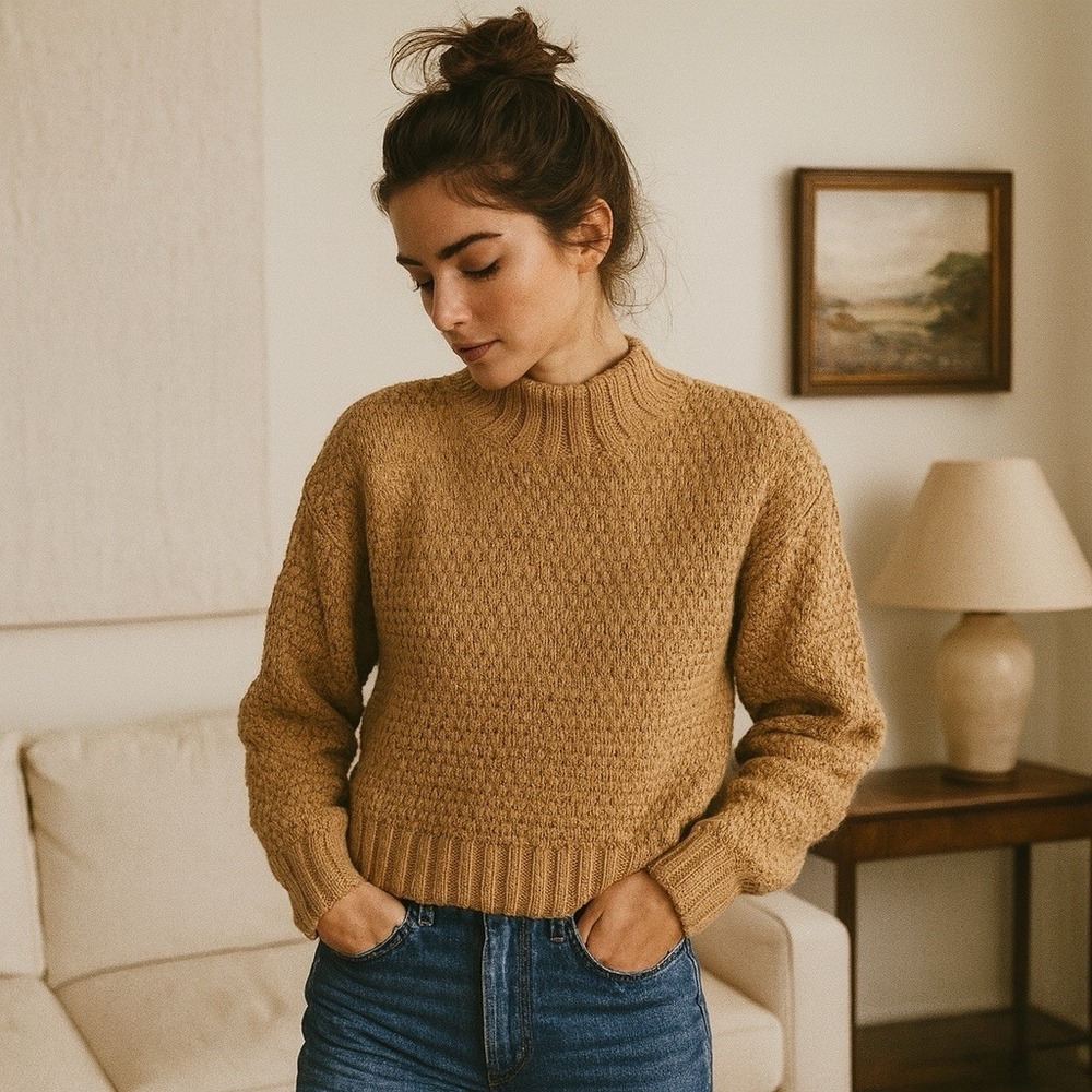 Le Rumi Saddle Brown Sweater Womens Medium Classic‎ Preppy Heritage Minimalist